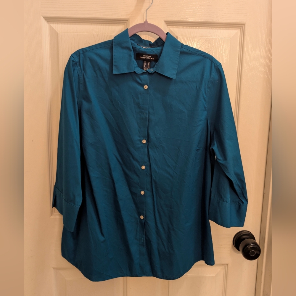 Lands' End Teal Button-Up Blouse